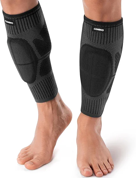 CAMBIVO Calf Compression Sleeves with EVA Pads for Shin Splints, Shin Guards for Men & Women, Leg Brace Support for Running (Pure Black, Medium)
