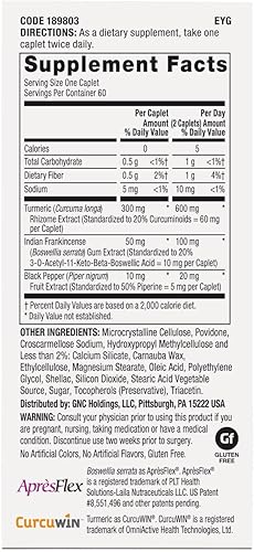 Miniatura 2 de GNC Fórmula de cúrcuma TriFlex, mejora la comodidad y la rigidez de las articulaciones, promueve la movilidad y la flexibilidad, 60 comprimidos