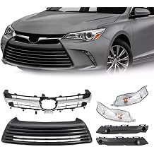 Front Upper & Lower Grille + Daytime Running Lights + Bumper Support Brackets Kit Fit For 2015 2016 2017 Toyota Camry LE 6pcs Front Bumper Body Kit Replacement