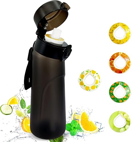 Miniatura 1 de Botella de agua de aire con 5 cápsulas de sabor, botella de agua deportiva de 25.4 fl oz con pajilla, botellas a prueba de fugas, taza de agua con