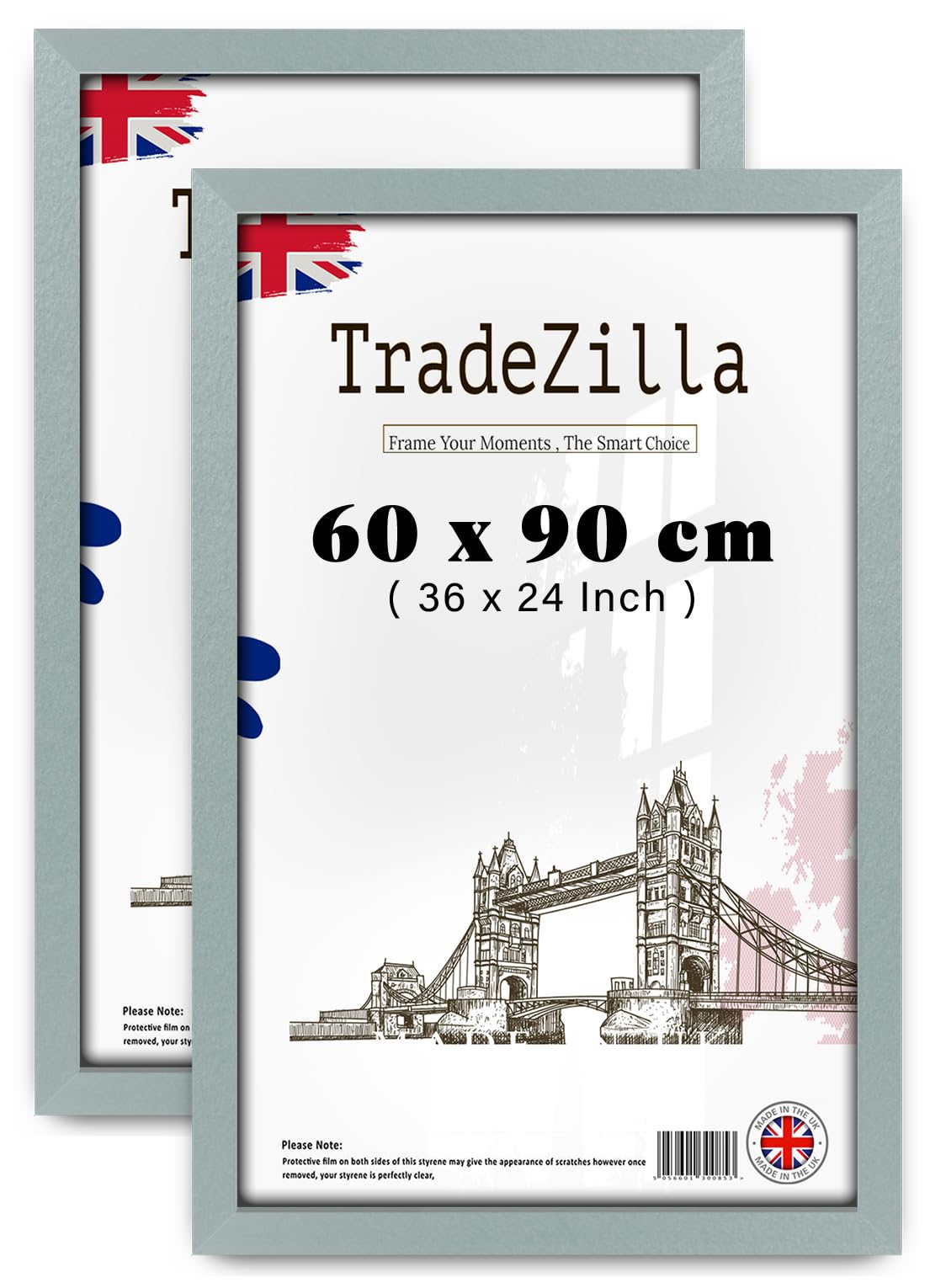 TradeZilla pack of 2 Classic (60 x 90 CM) MDF Silver Picture Frame| 24 x 36 | 600 x 900 mm Frame Ideal for Stylish Interior Design- [ Silver ]