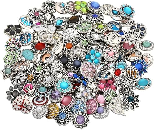 36pcs Mixed Style Rhinestones Snaps Jewelry Charms Ginger Buttons 18/20mm for Interchangeable Snaps Jewelry Making Women Teens Girls DIY Bracelets Necklaces Rings Brooch Accessories(Multi-Color) (36)