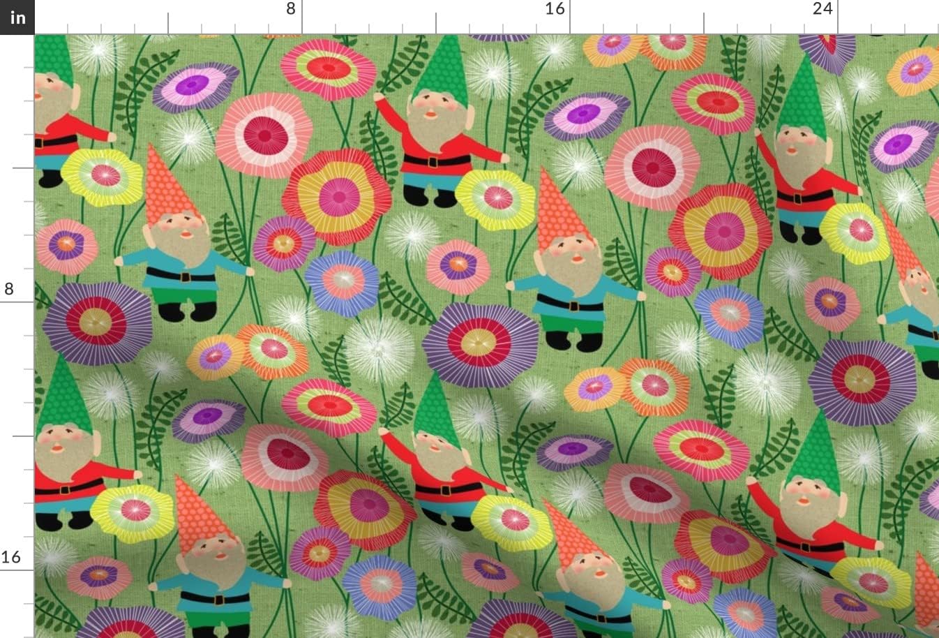 Spoonflower Fabric - Gnomes Flowers Meadow Printed on Minky Fabric by The Yard - Sewing Baby Blankets Quilt Backing Plush