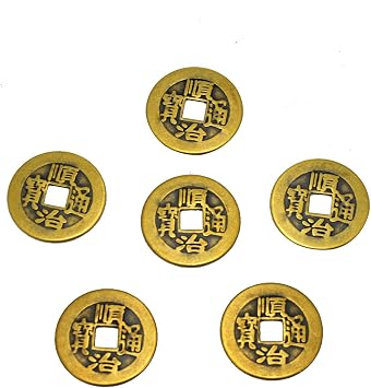 6pcs/Set Brass Chinese Feng Shui I Ching Divination Coins for Success Dia 1.1 W Fengshuisale Bag Y-1055