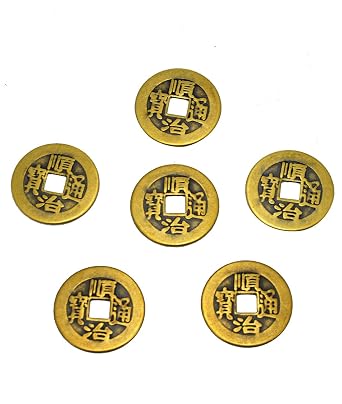 6pcs/Set Brass Chinese Feng Shui I Ching Divination Coins for Success Dia 1.1 W Fengshuisale Bag Y-1055