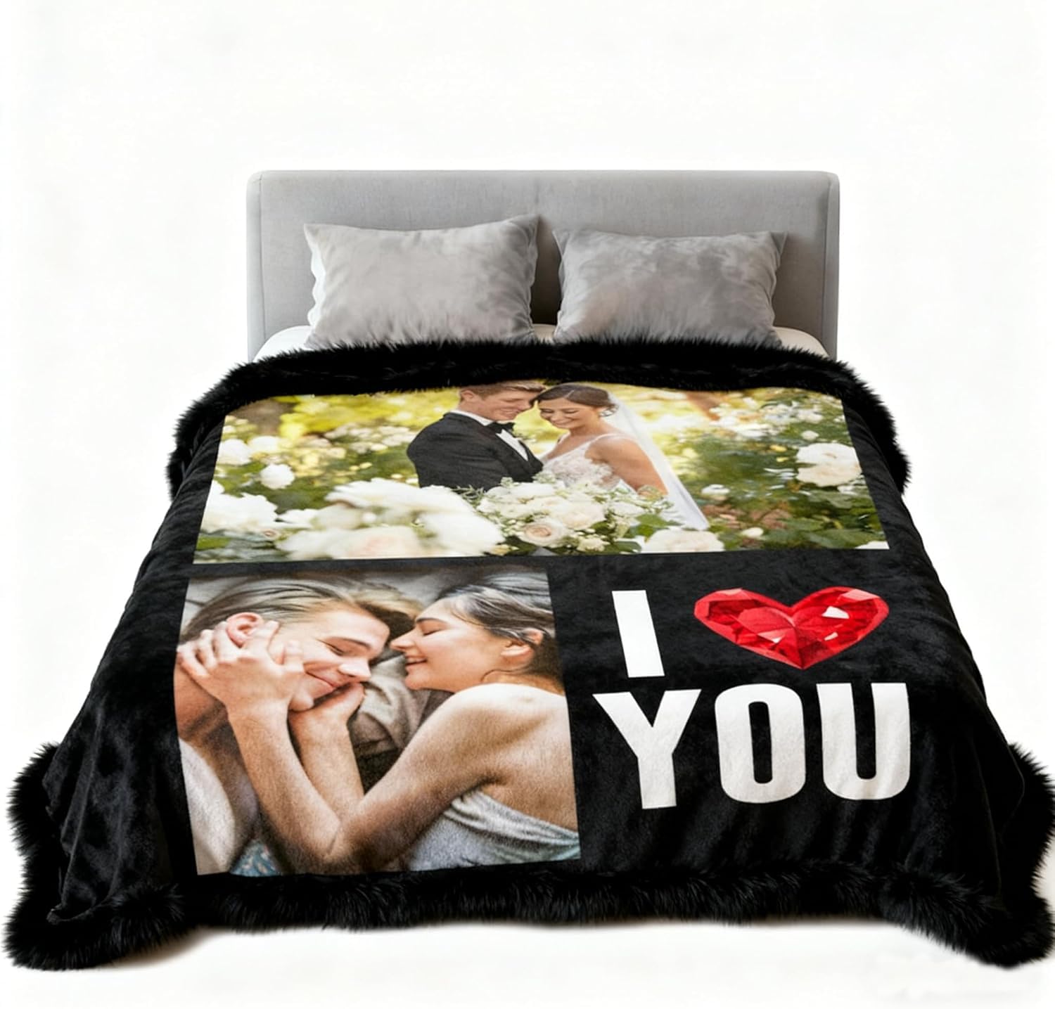 QIUYACARE Customized Blanket with pictures Queen/king Size Beds Large Blanket Tailored For Sofas Personalized Blanketlarge-sized Flannel Photo Tapestry Valentine's Day Gift (two photos, 71X90) โ image 1