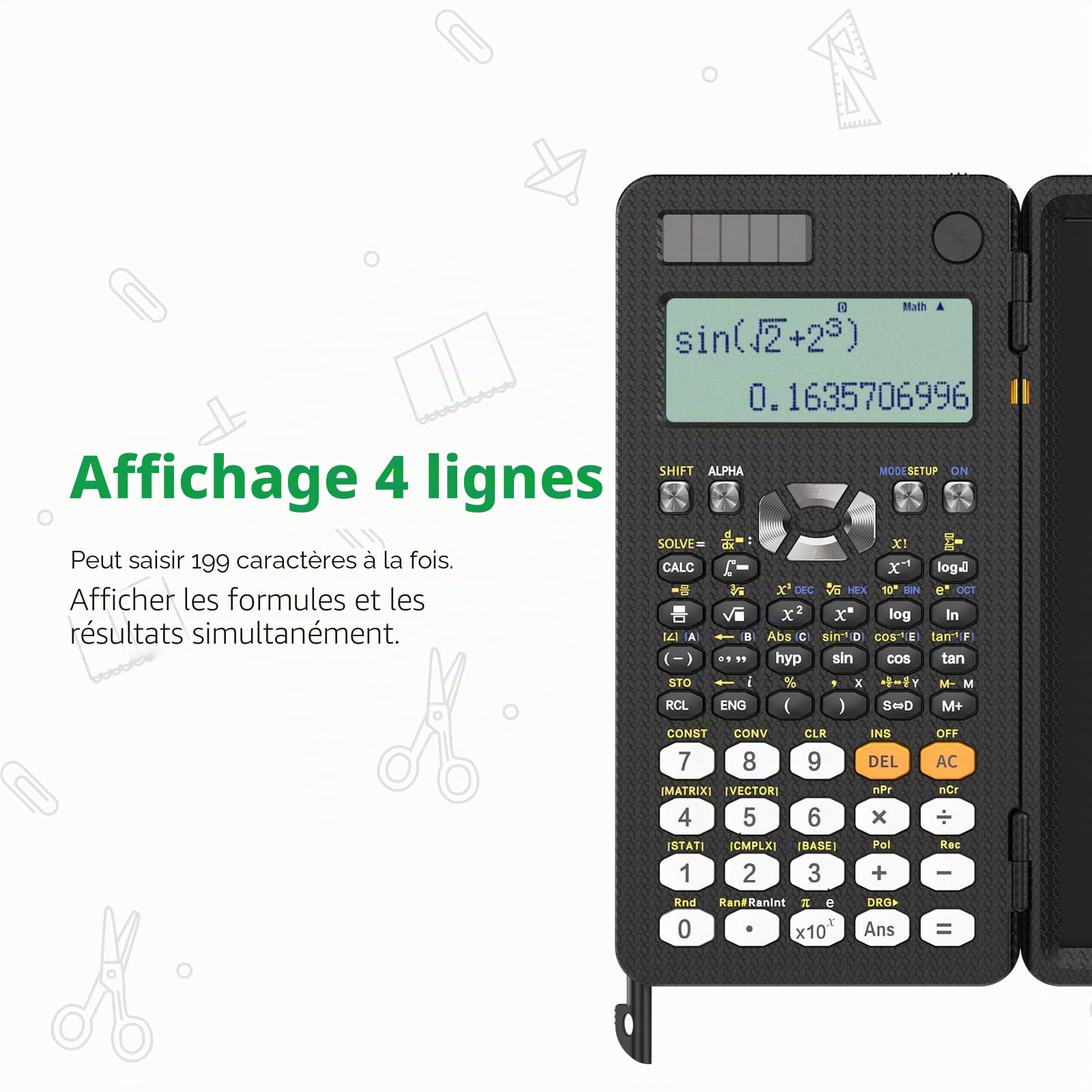 NEWYES 991ES Plus Calculatrice Scientifique d'ingénieur avec Tablette d'écriture, 417 Fonctions, avec Batterie Solaire, Calculatrice Professionnelle, Bloc-Notes, pour étudiants, Enseignants