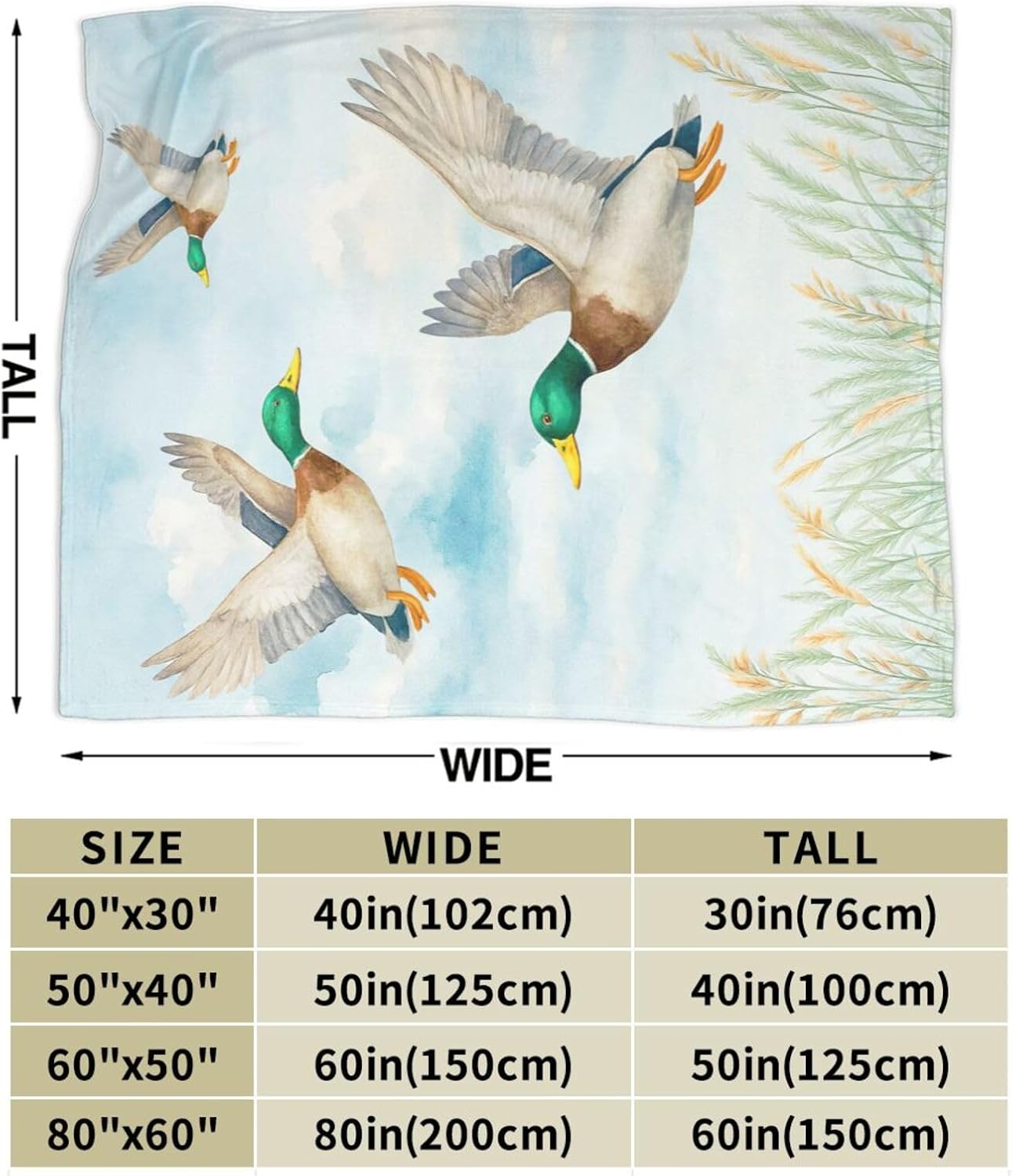 Wild Duck Mallard Ducks Blanket Duck Gifts for Ducks Lover Throw Blanket Soft Cozy Fleece Fuzzy Plush Flannel Blankets Gifts for Women Girls Men Kids Adults 50"X40" - Image 3