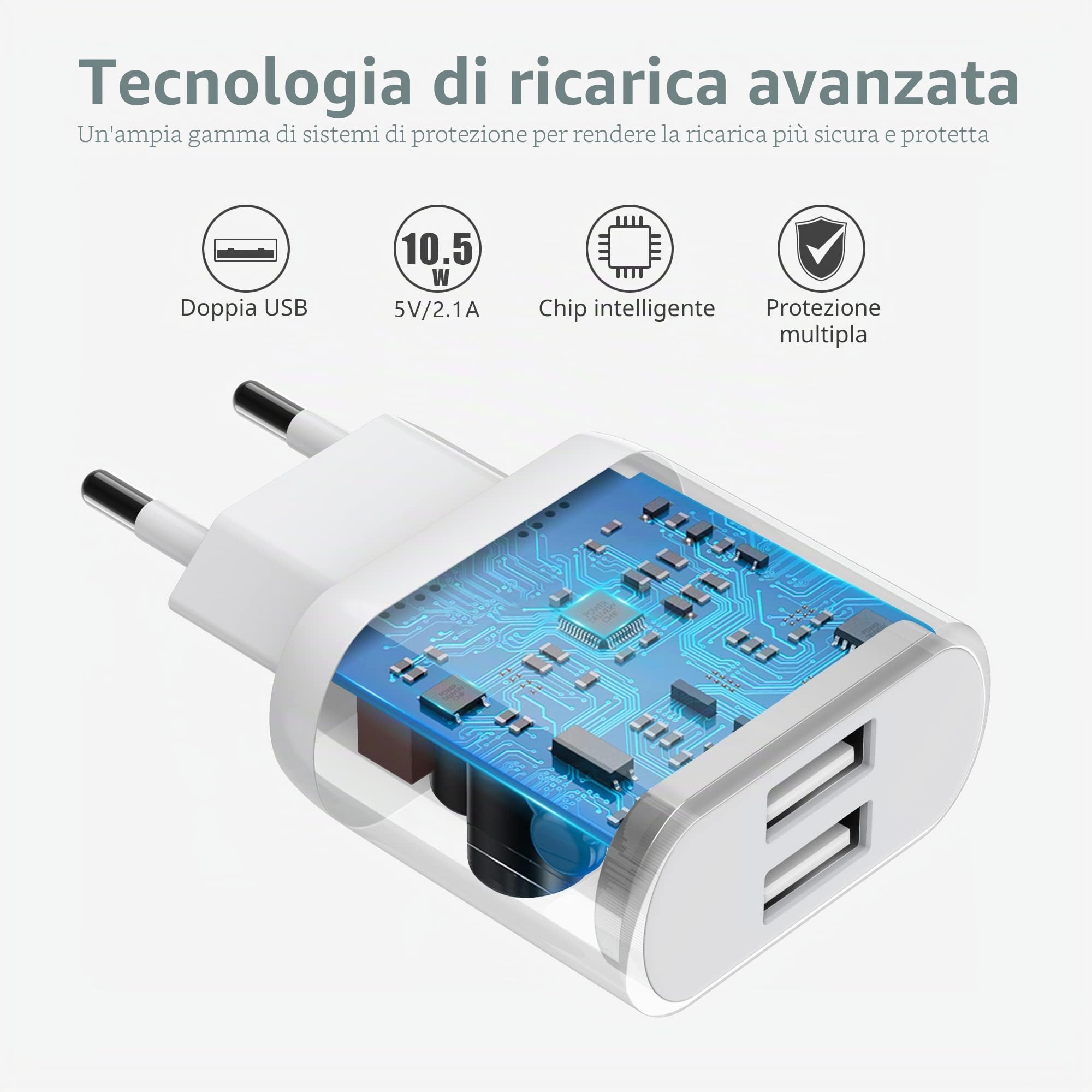 Caricatore for iPhone, Caricabatterie con 2M Cavo per iPhone 8 7 6 6S X XS 11 12 13 14 Pro Max Plus, iPad, 2-Pack Carica Batteria 2.1A 5V USB Presa Spina Alimentatore Charger Caricabatteria Nisiyama