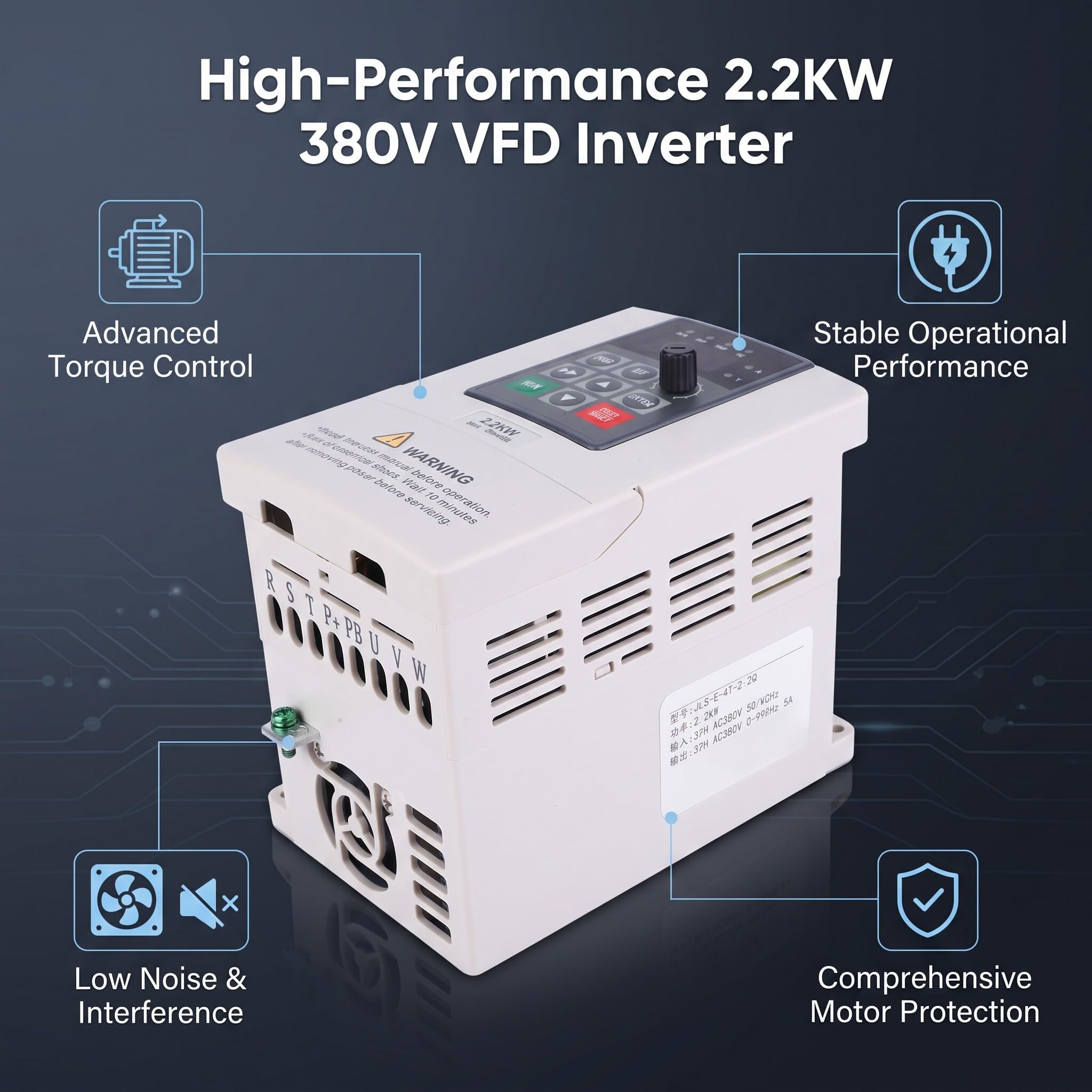 Variador de Frecuencia 380V 2.2KW para Motor Trifásico Industrial | Control de velocidad para motor, carcasa plástica resistente, apto para maquinaria de producción, ventiladores y bombas,