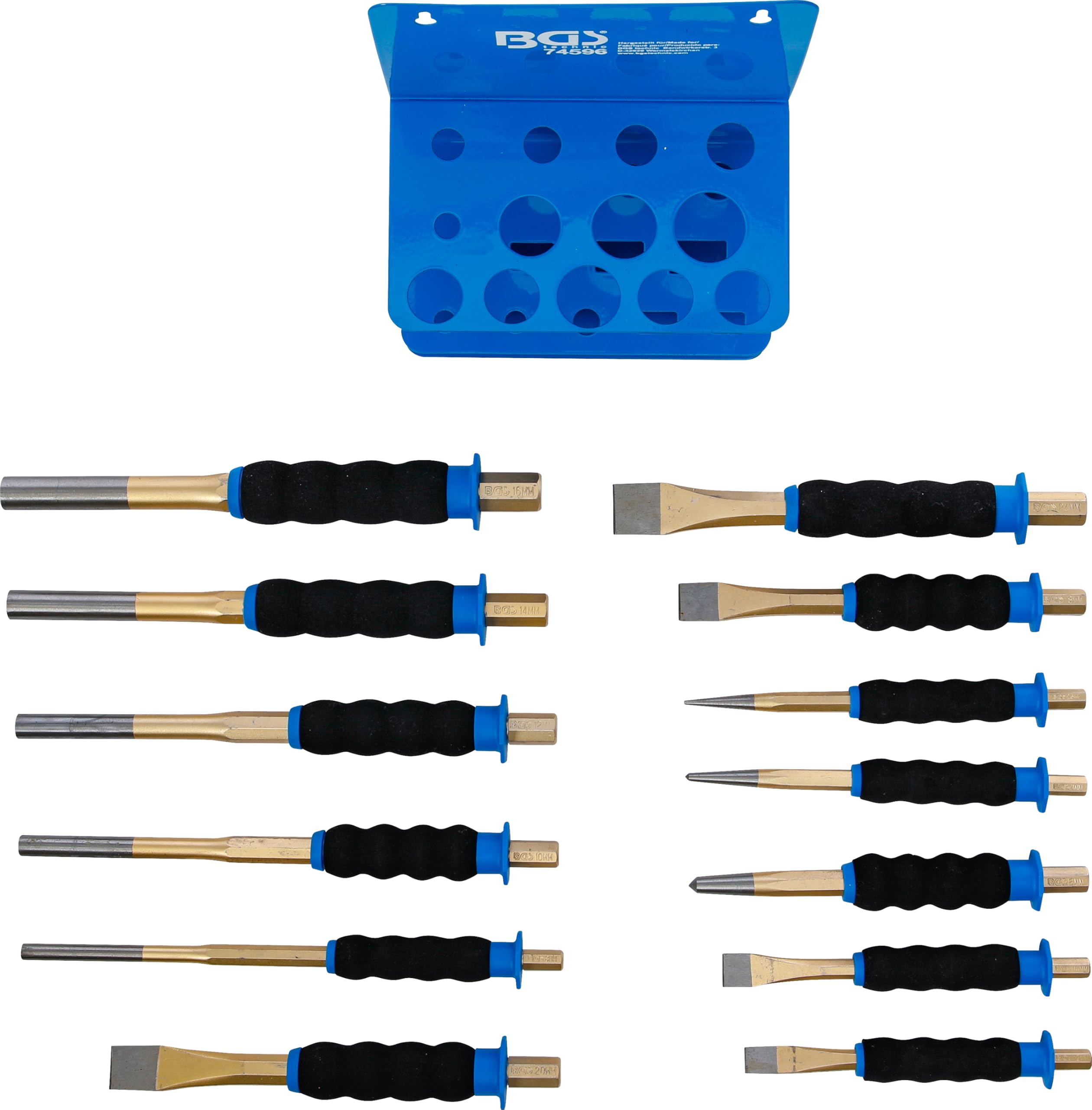 BGS 74596 | Set cacciaspine / bulini / scalpello piatto | con protezione per le mani | 13 pz.