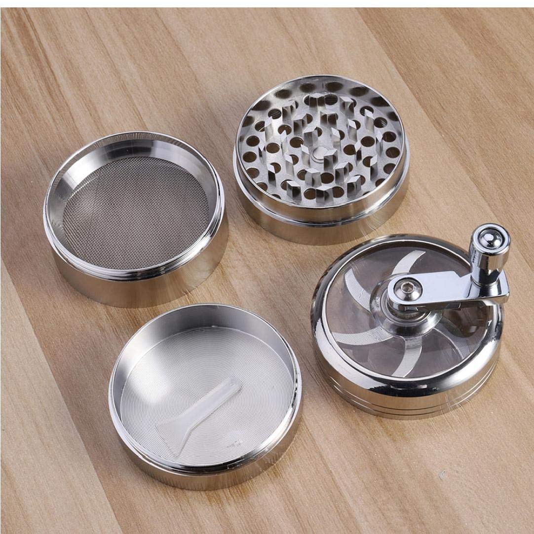 jieerrui Metal Smoke Grinder Handle Herb Grinder Spice Miller with 4-Layer Design Grinding Tools Silver - Image 3