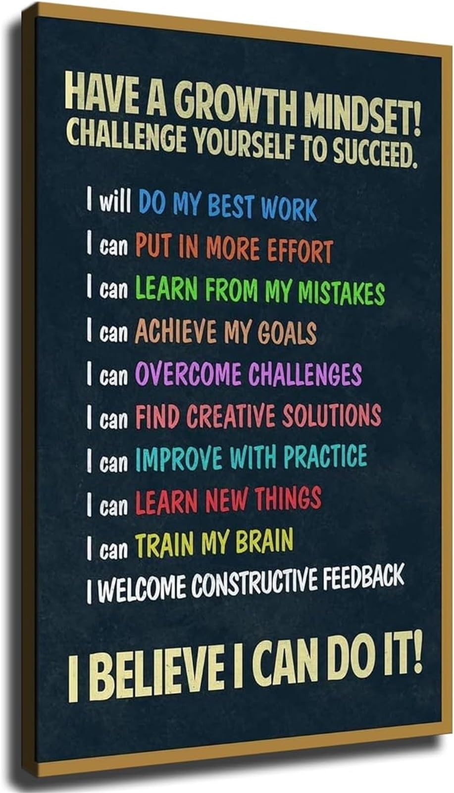 EKFBQBGW Affirmations Poster Growth Mindset Inspirational Quotes Motivational Wall Decor for Home Office Study Room Bedroom Living Room(Unframed,12x18inch(30x45cm))