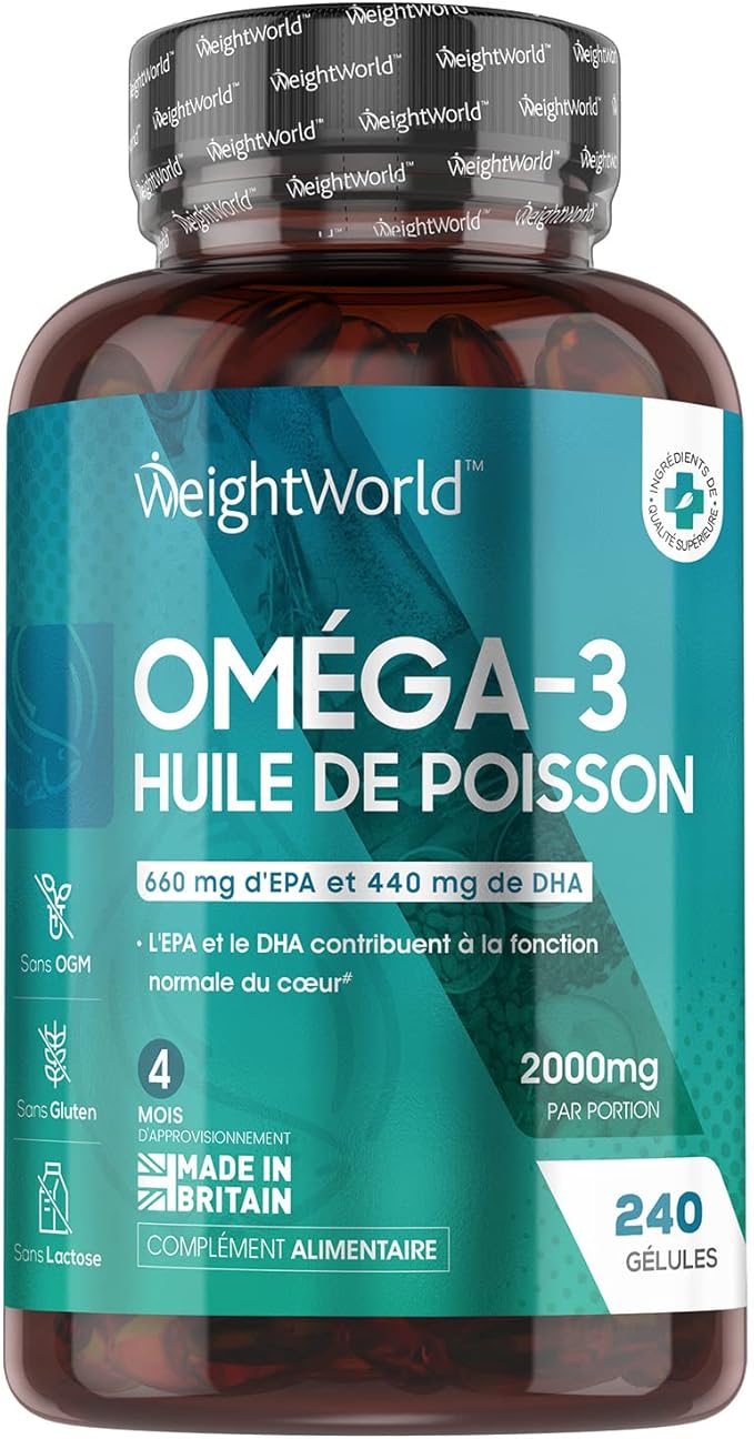 Oméga 3 Huile de Poissons Sauvages 2000mg 240 Gélules Biodisponibles