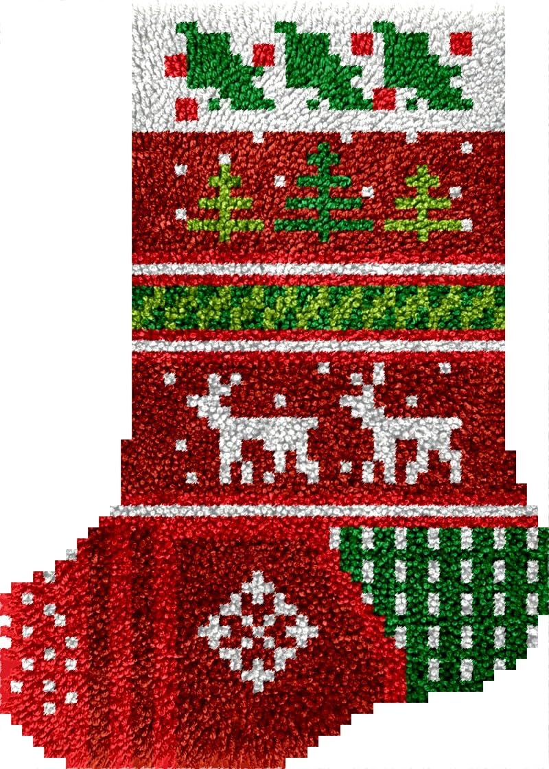 Christmas Stocking DIY Latch Hook Kits Stocking with Deers DIY Making Crochet Hook Stocking DIY Making Kits Color Preprinted Pattern Canvas DIY Needlework Crochet Kits 43x31cm (s33)