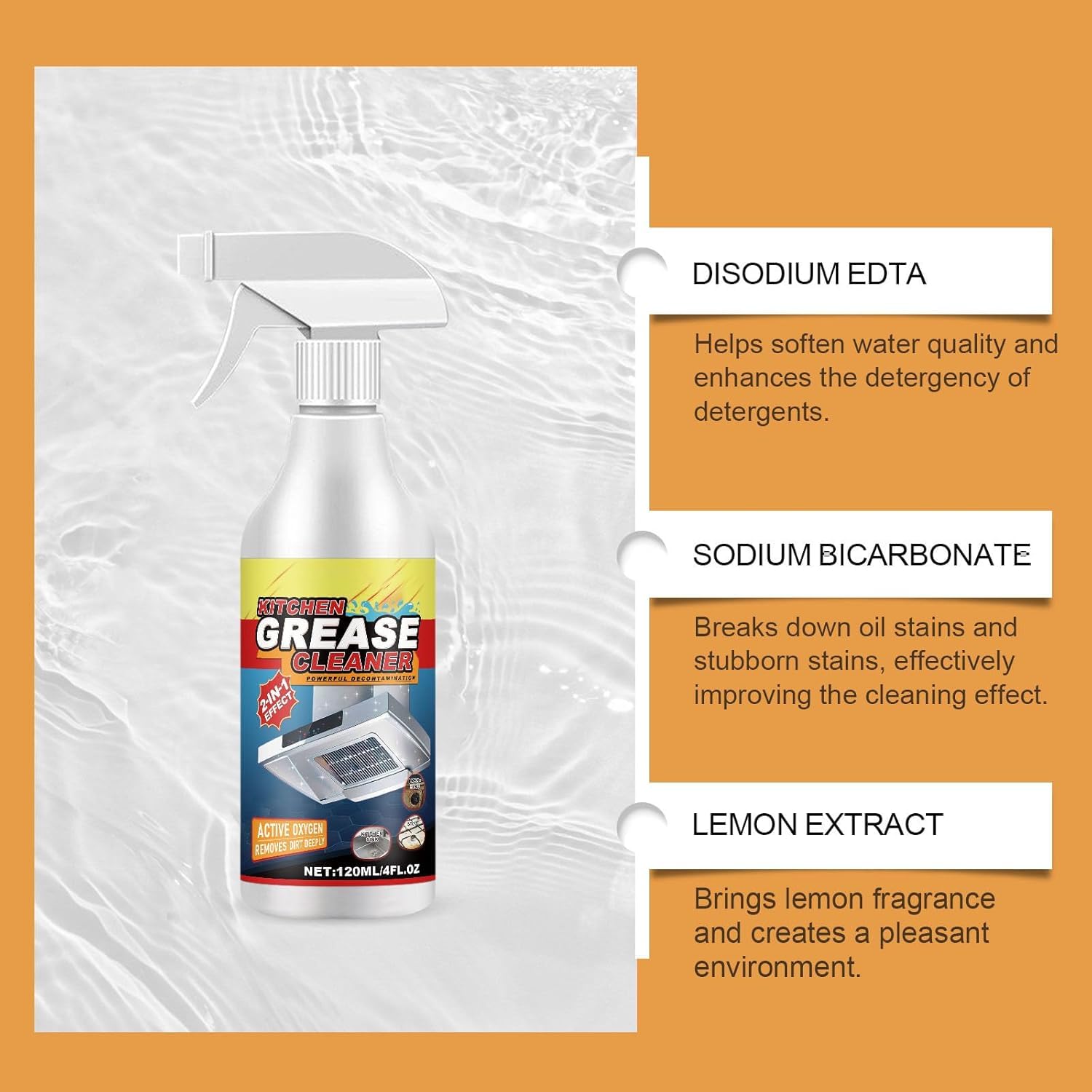 2pezzi Detergente potente per grassi da cucina,Detergente spray per macchie di olio da cucina,Detergente spray multiuso in schiuma,Detergente per macchie di olio pesanti