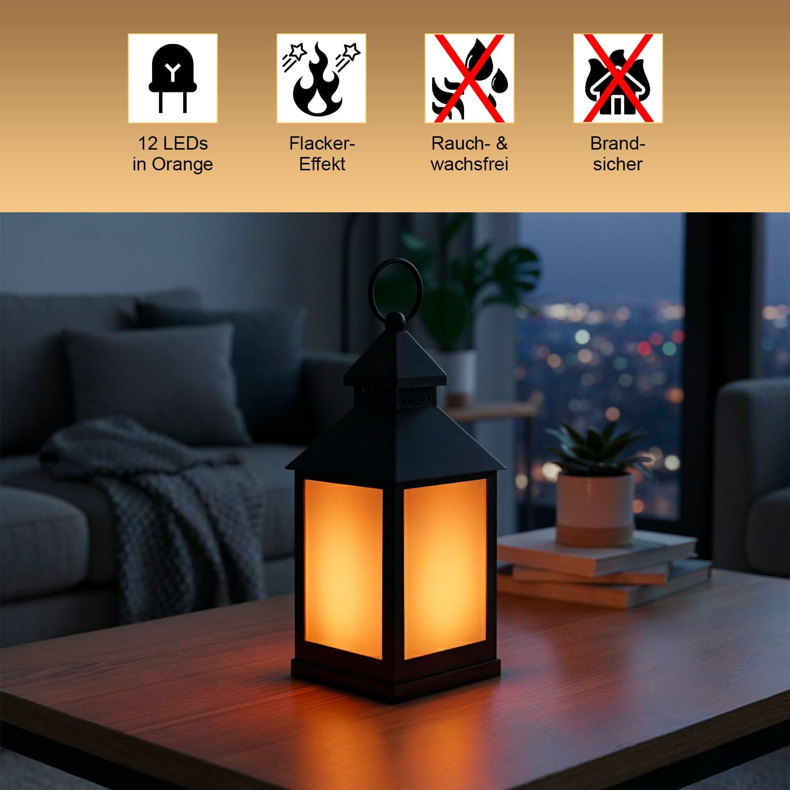 Eaxus® 4er Set LED Laterne für Draußen - Notfallleuchte Blackout. Windlicht mit Flammeneffekt Kerze - Wohnzimmer & Garten Deko