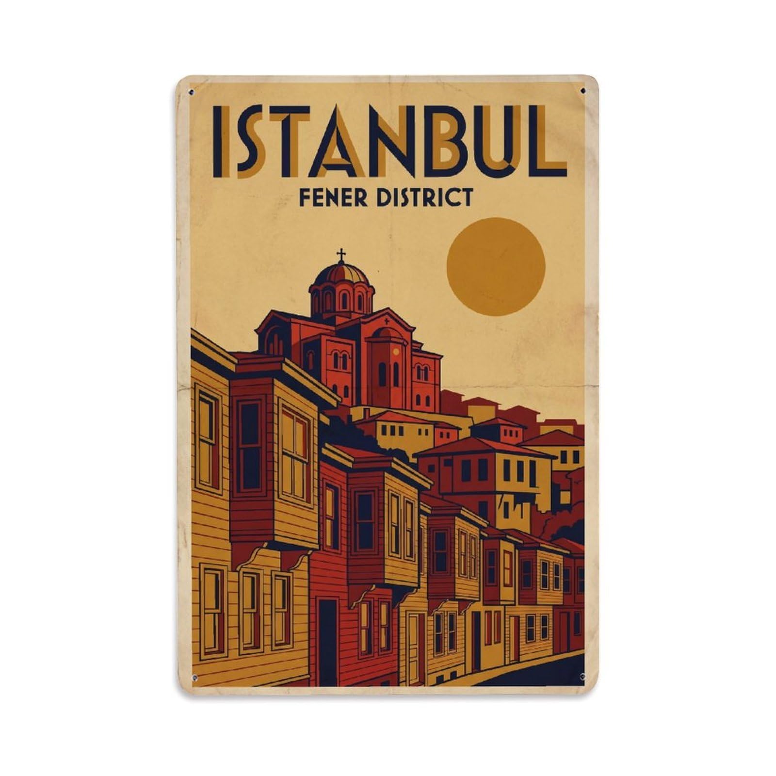 Gead 8X12inch Style Vintage Travel Istanbul Fener District Character Metal Tin Sign
