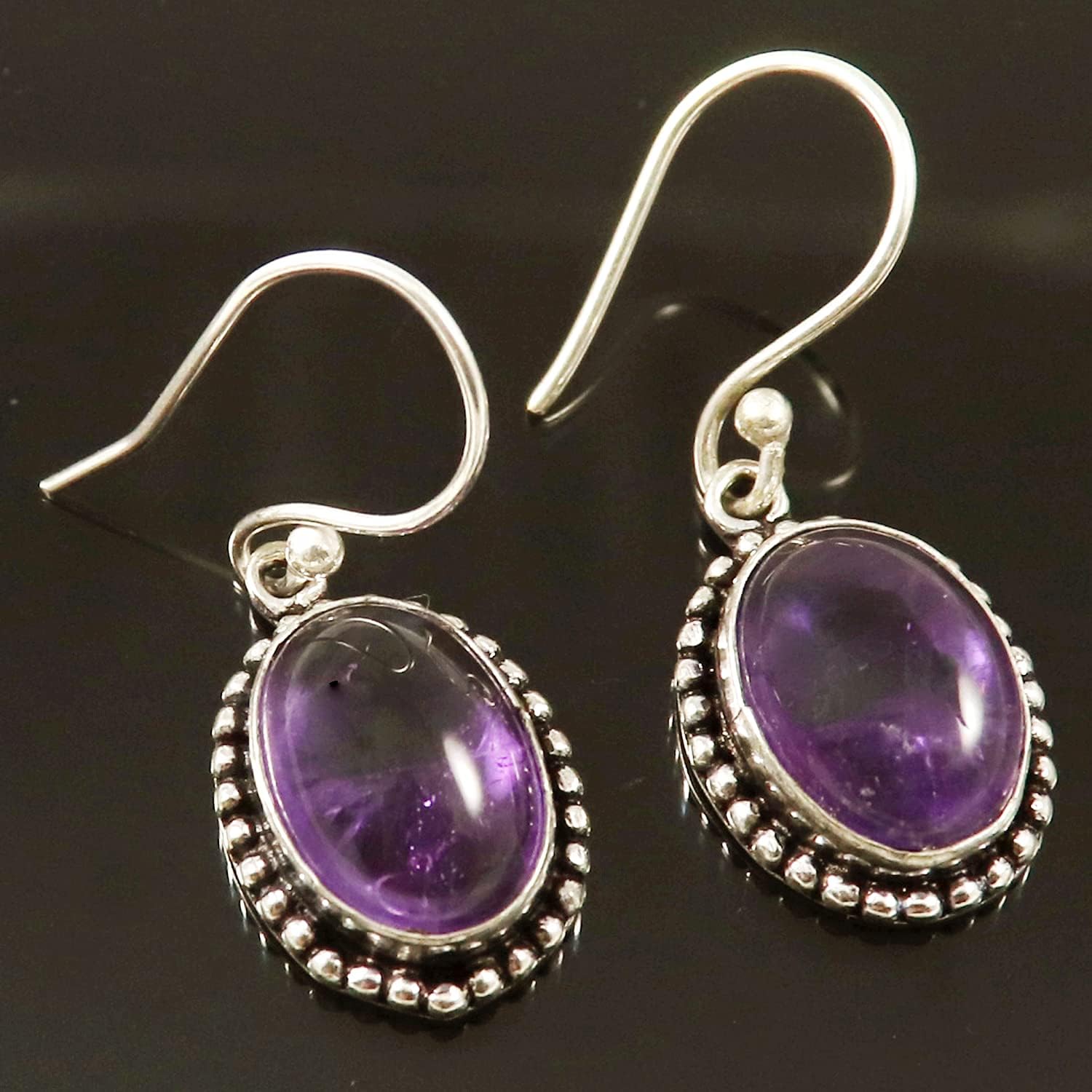Goyal Exports Amethyst Gemstone 925 Sterling Silver Drop Dangle Earring Jewlery SEG17C