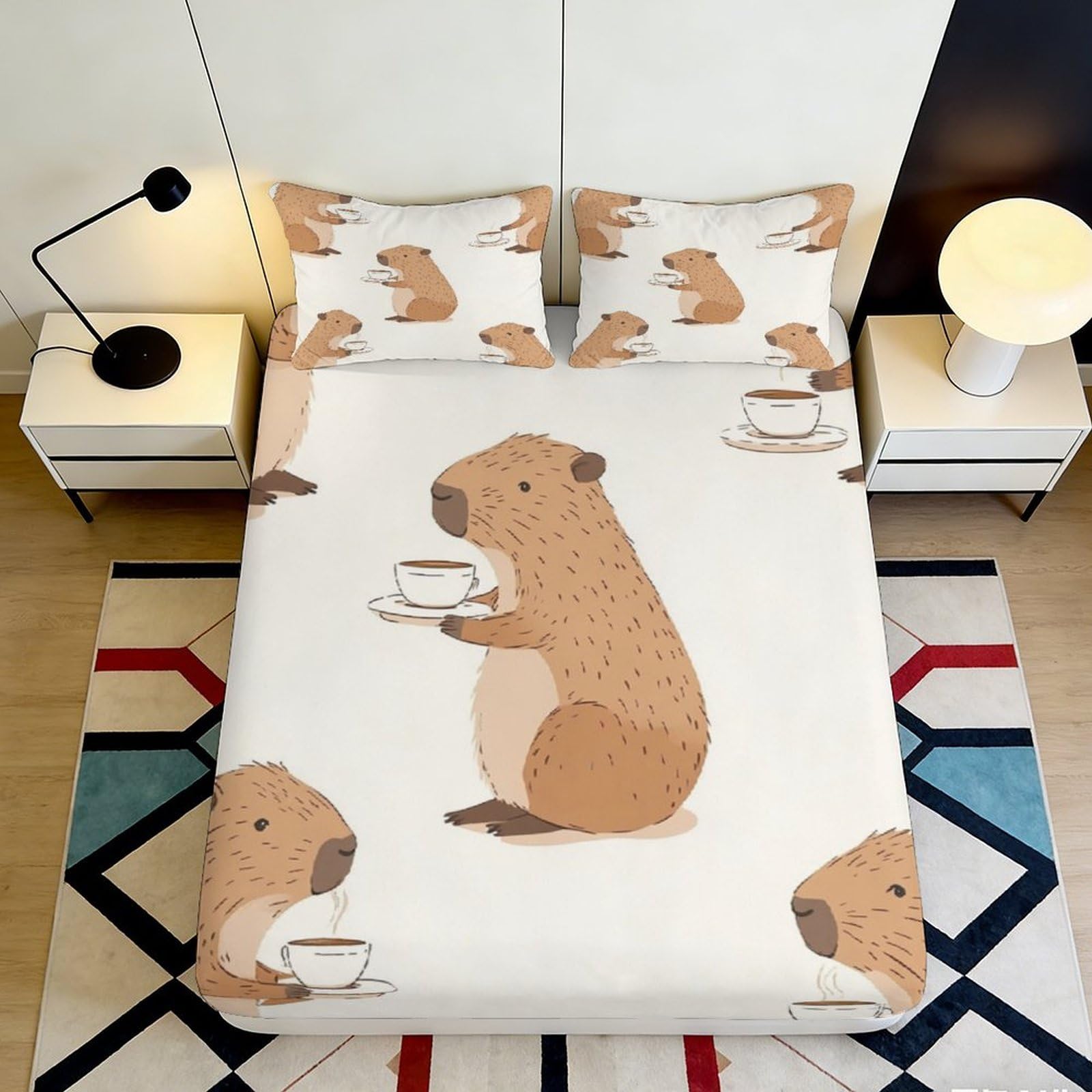 3D Printed Capybara Fitted Sheet Microfiber Deep Pocket Non-Slip Bedroom Bedding Capybara Mattress Fitted Cover Washable 200x200x25cm 90x200x25cm