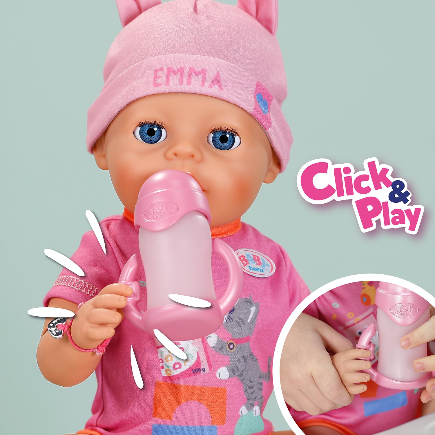 BABY born Emma, z funkcją Click & Play – lalka niemowlęca 43 cm z 10 funkcjami i akcesoriami, działa bez baterii