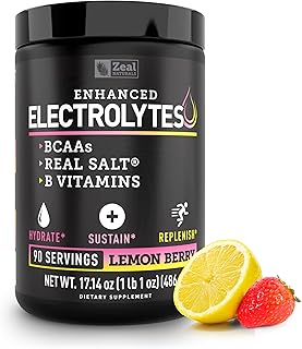 Electrolyte Powder Recovery Drink (90 Servings | Lemon Berry) w Real Salt +BCAAs +B-Vitamins Sugar Free Electrolyte Supplement w Potassium Zinc & Magnesium for Hydration - Keto Electrolytes