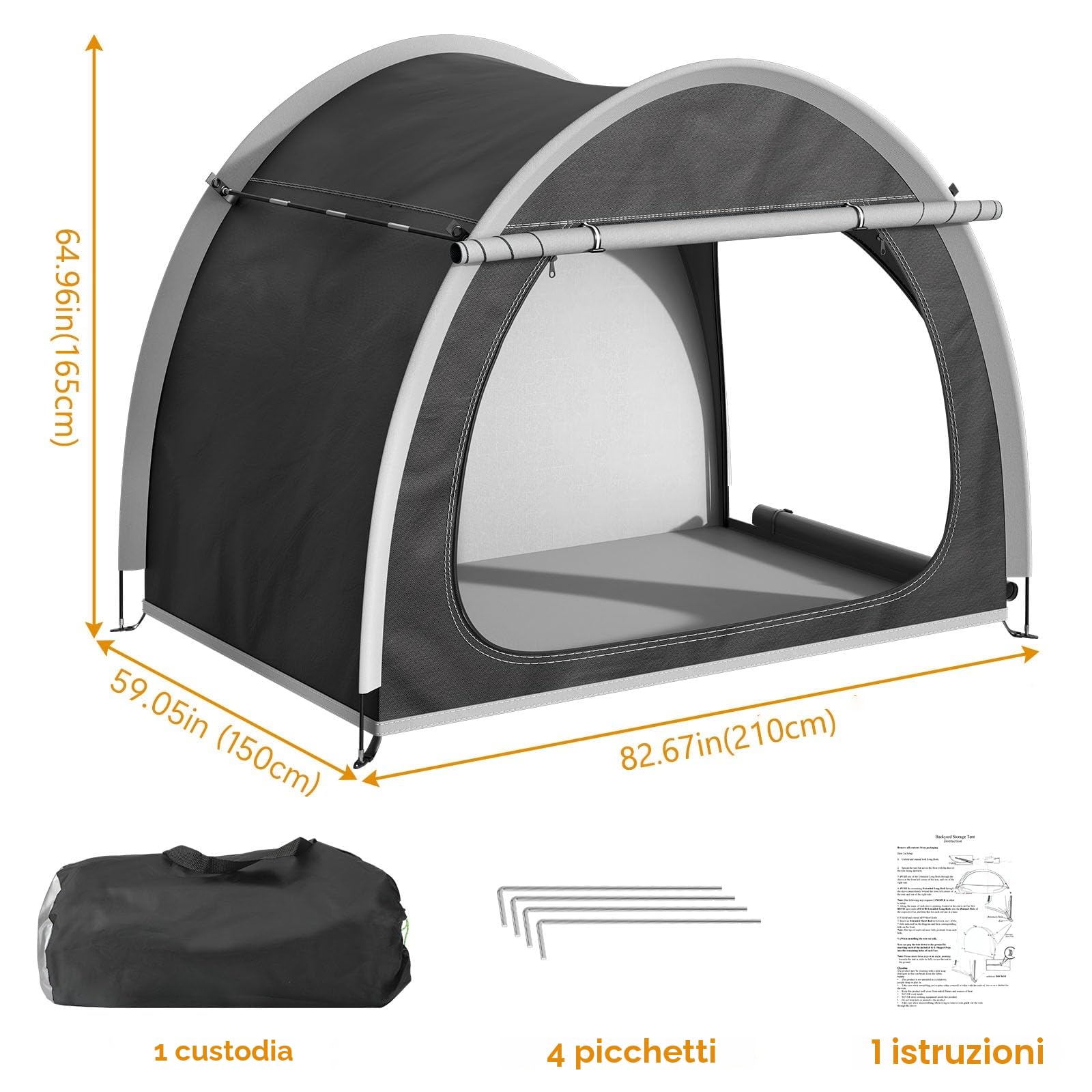 Tenda per Bicicletta Impermeabile, 210X150X165CM Telo Copribici per Deposito Esterno, Tenda per Bici Splicabile, Garage Multiuso da Giardino