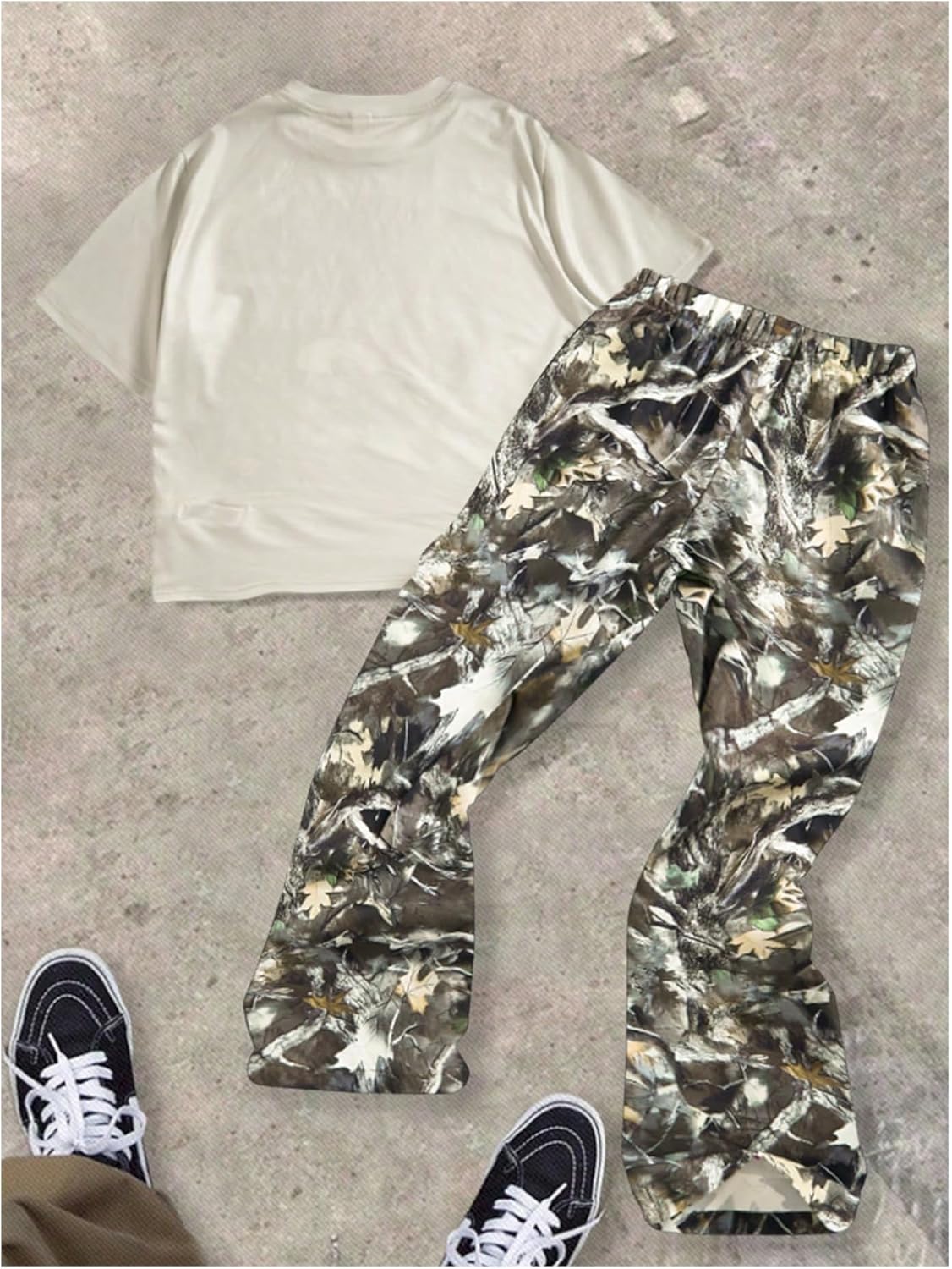 Boy's Y2K Outfits Short Sleeve Anime Tee Shirts and Camo Flared Pants Clothing Sets - Image 2