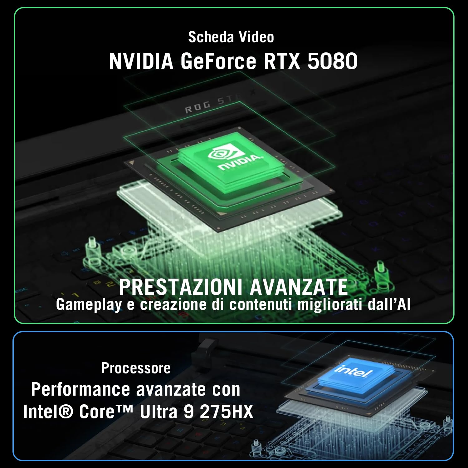 ASUS ROG Strix SCAR 16 (2025) con NVIDIA GeForce RTX 5080 16GB, Display ROG Nebula da 16” a 240Hz, Intel® Core™ Ultra 9 275HX, 32GB RAM, 2TB SSD, Layout ITA, Nero