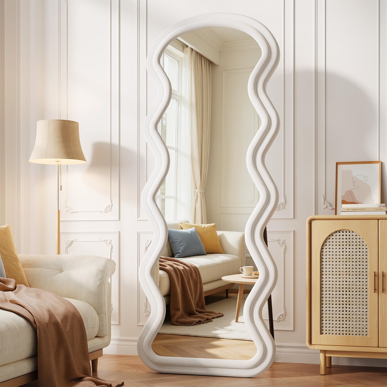 Koonmi 63“x24” Wavy Mirror Full Length, Flannel Full Body Mirror