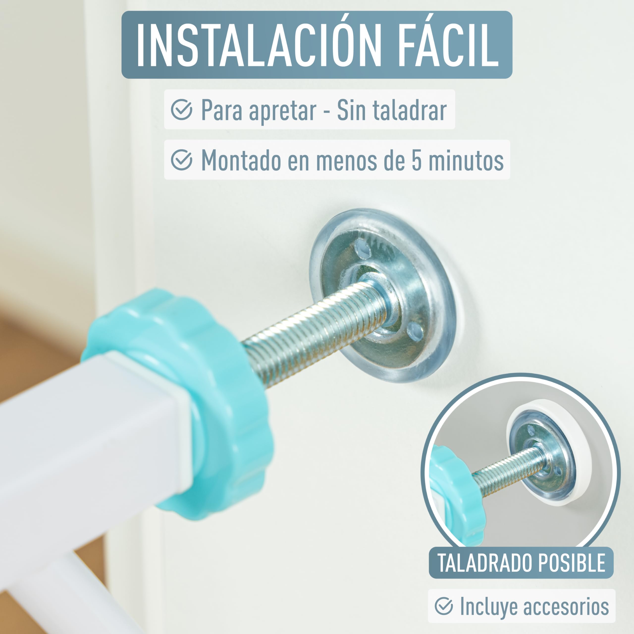 IB STYLE Barrera de Seguridad Berrin - Valla de Escalera, Sin Tornillos, Apertura Bidireccional, Fácil Instalación, Bebés y Niños, Turquesa, Ancho: 115-125 cm