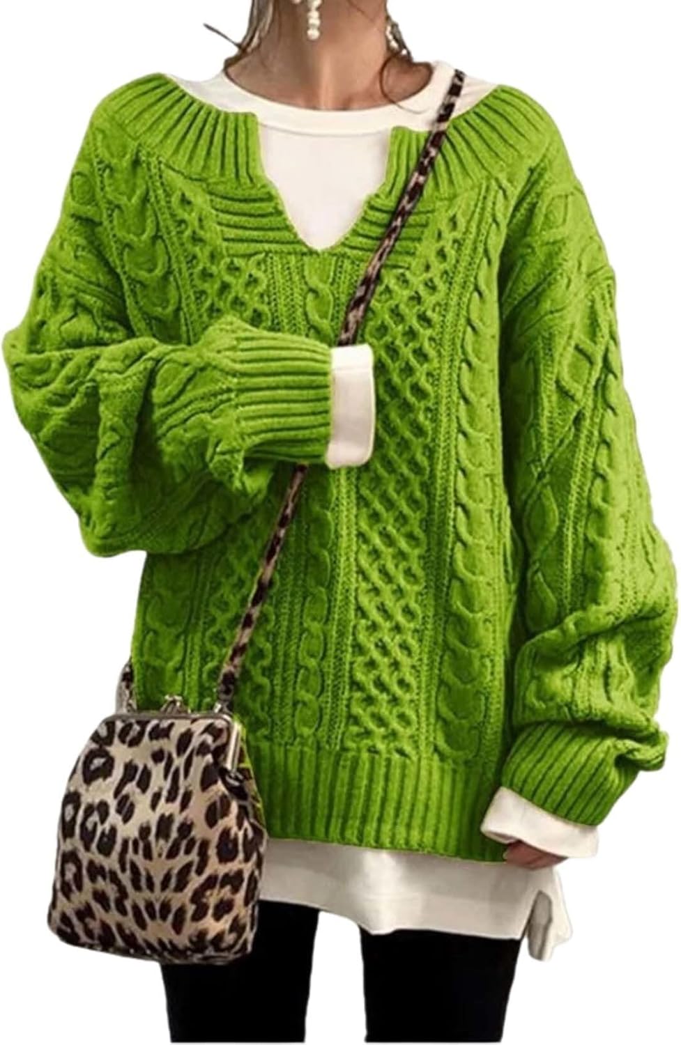 Womens Winter Chunky V Neck Long Sleeve Loose Knit Pullover Sweater Fashion Knit Casual Knit Sweater