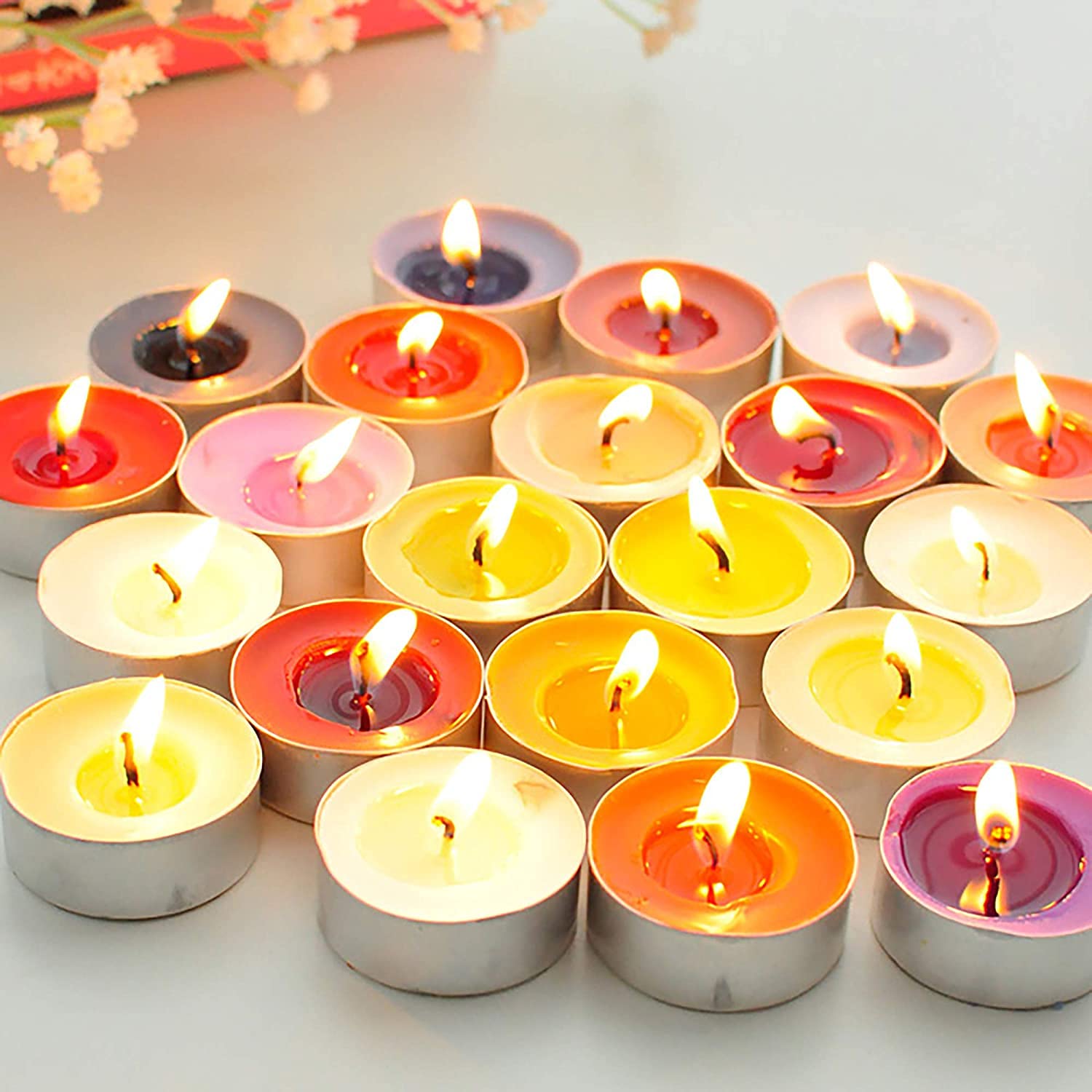 Besch Combinación de 100 Velas de té aromáticas 20 Explosión floral,20 Lavanda, 20 Coco, 20 Frutos Rojos, 20 Vainilla.(Cominación de 5 Aromas, 100 Velas)