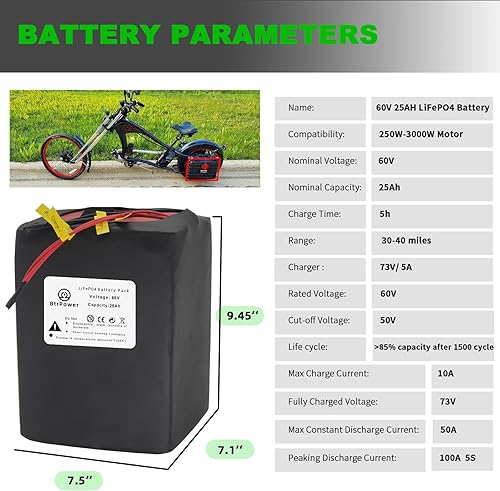 Miniatura 3 de Batería Ebike de 36 V, 48 V, 52 V, 60 V, 72 V, 10 AH, 20 AH, 30 AH, 40 AH, 50 AH, 60 AH, LiFePO4, batería de iones de litio con cargador 2A 3A 5A y