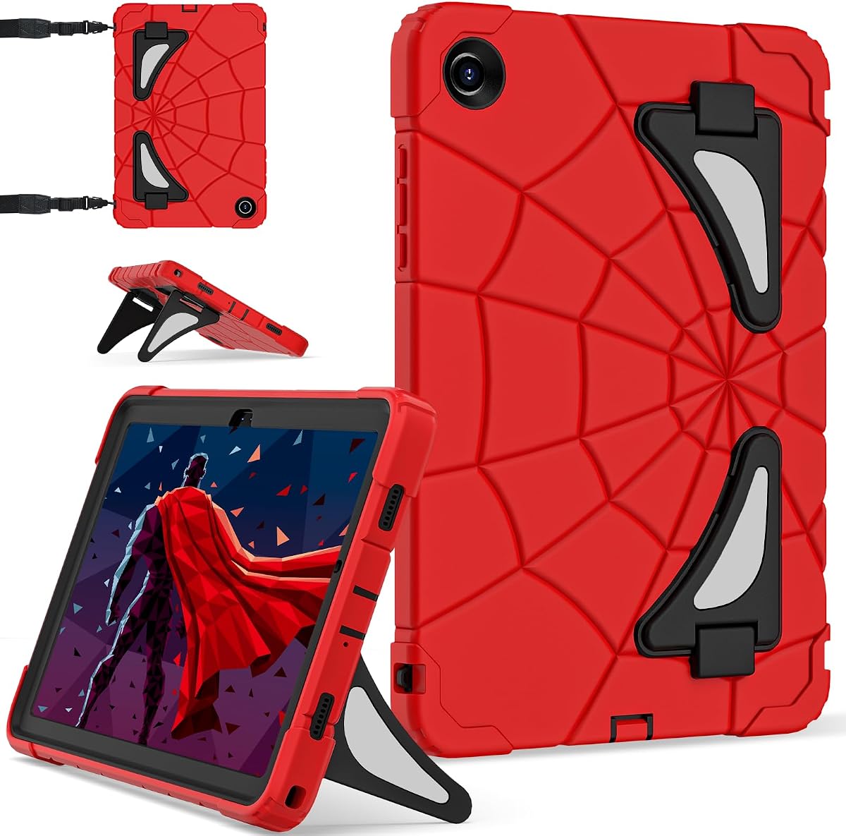 Nitupai Shockproof Case for Samsung Galaxy Tab A11+ Plus/A9+ 11'' Red Black | Heavy Duty Rugged Cover, Built-in Screen Protector, 3-Layer Drop Protection, Multi-Angle Kickstand, Thickened Corner