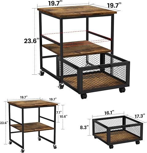 Miniatura 2 de Mini soporte móvil para refrigerador de 19.7 x 19.7 pulgadas con 3 almacenamientos, mesa pequeña para refrigerador de bebidas con ruedas, carrito