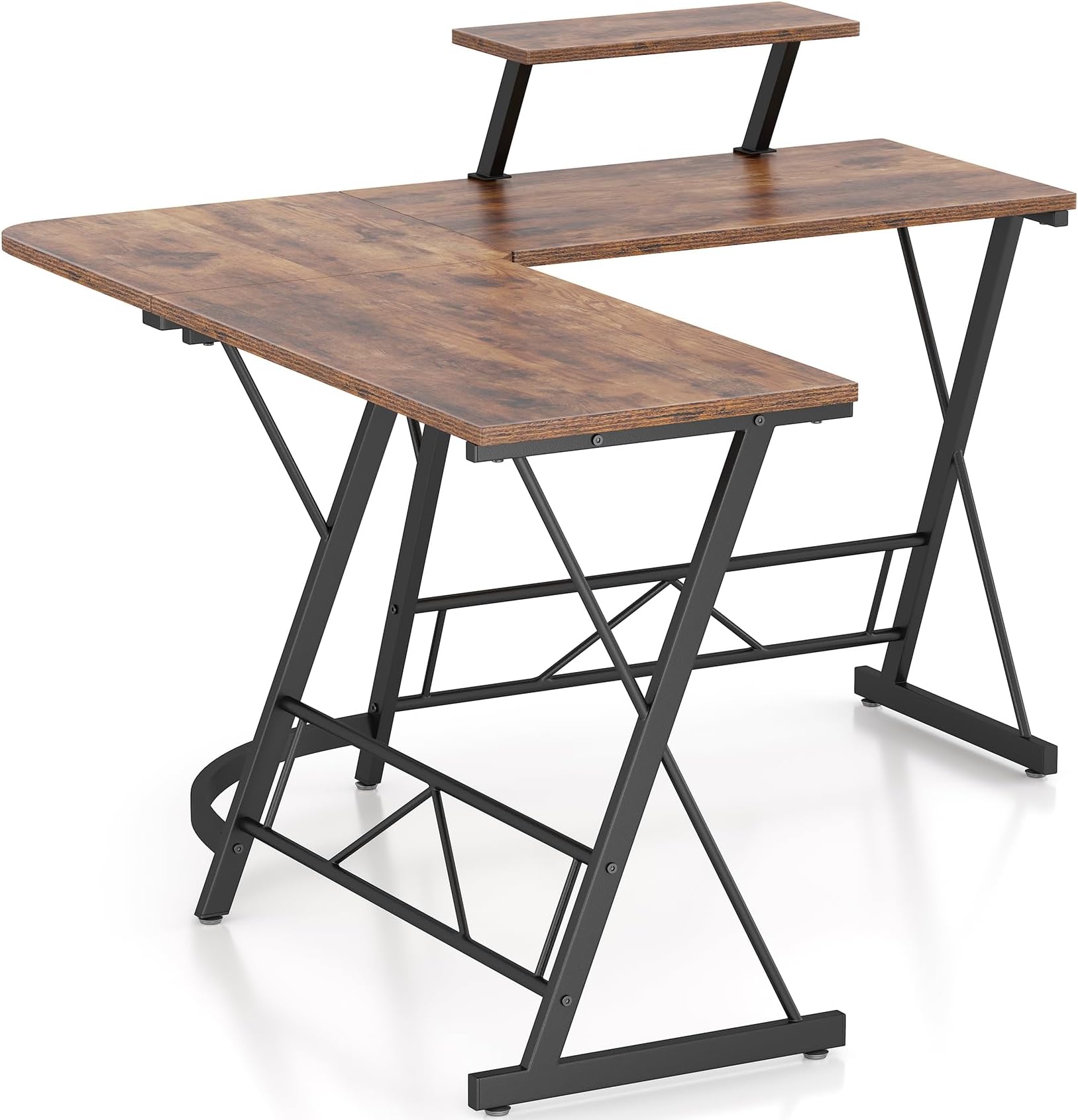 Mr IRONSTONE L Shaped Computer Desk: Corner Desk, Home Office Desk, Gaming Writing Workstation with Large Monitor Stand, Easy to Assemble (Rustic Brown,51 Inch)