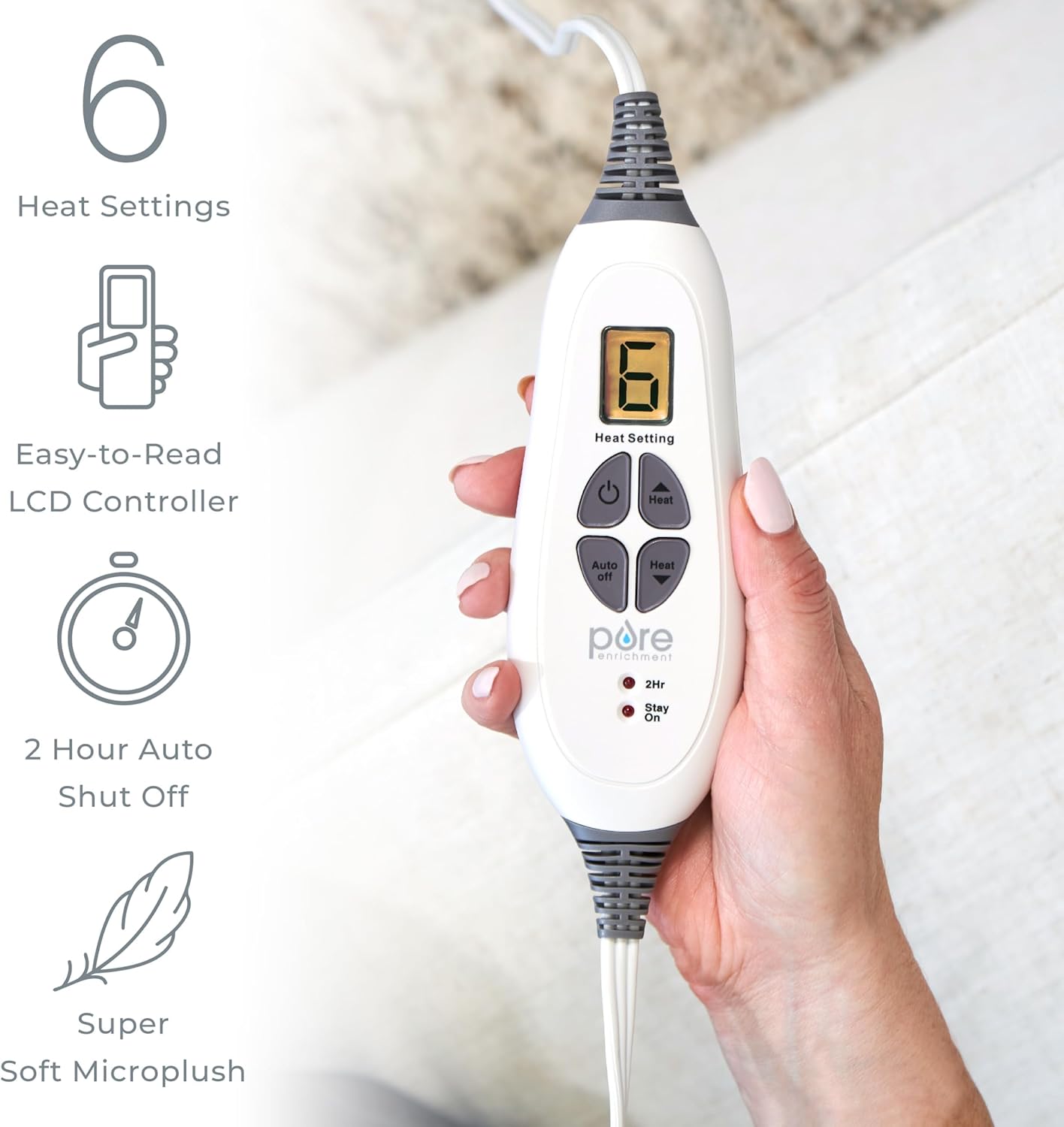 Pure Enrichment PureRelief Ultra-Wide Microplush Heating Pad - 20” x 24” XXL Size & 6 Heat Settings for Temporary Neck, Shoulder & Back Pain Relief - Moist Heat Option & Machine Washable (Periwinkle)