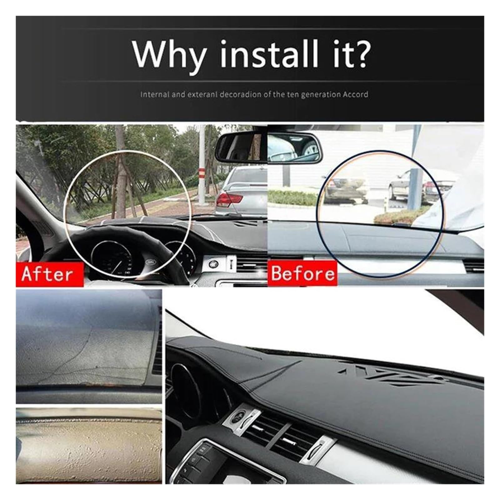 Tapis Tableau Bord intérieur Voiture Tapis Tableau Bord Antidérapant en Cuir PU pour Ford pour Mondeo MK3 (2000-2006) Pare-Soleil Anti-UV Accessoires Voiture(All Black LHD)