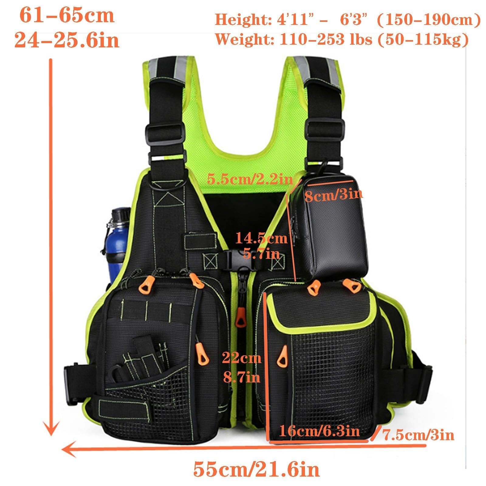 Kamizelka do Wędkarstwa Muchowego Unisex Regulowana Wysoka Pływalność Lekka Nylon Pianka EPE Odłączana Torba Uchwyt Na Butelkę Dla Pstrąga Paddleboardingu