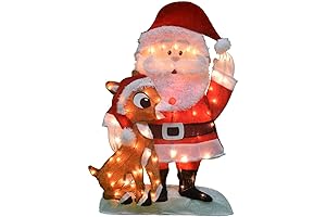 ProductWorks 32-Inch Pre-Lit Santa and Rudolph Christmas Yard Decoration, 70 Lights