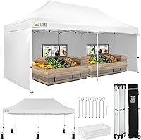 Vista 10 de CROWN SHADES Tienda de campaña comercial con toldo instantáneo comercial de 10 x 10 pulgadas con bloqueo central, tela 300D, 4 paredes laterales