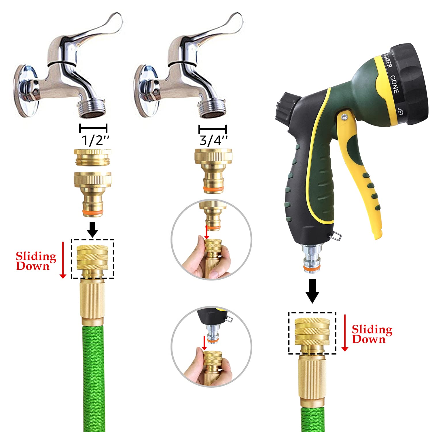 Erweiterbarer Gartenschlauch – langlebiger Dreifachkern-Latex und feste Metallbeschläge, 8 Muster, Sprühdüse, EU-Standard, erweiterbar, kein Knicken, flexibler Wasserschlauch (15 m)