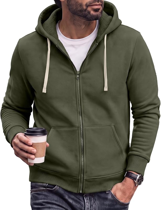 Dokotoo Men Mens Full Zip Fleece Hoodie Long Sleeve Sweatshirt, Green, M