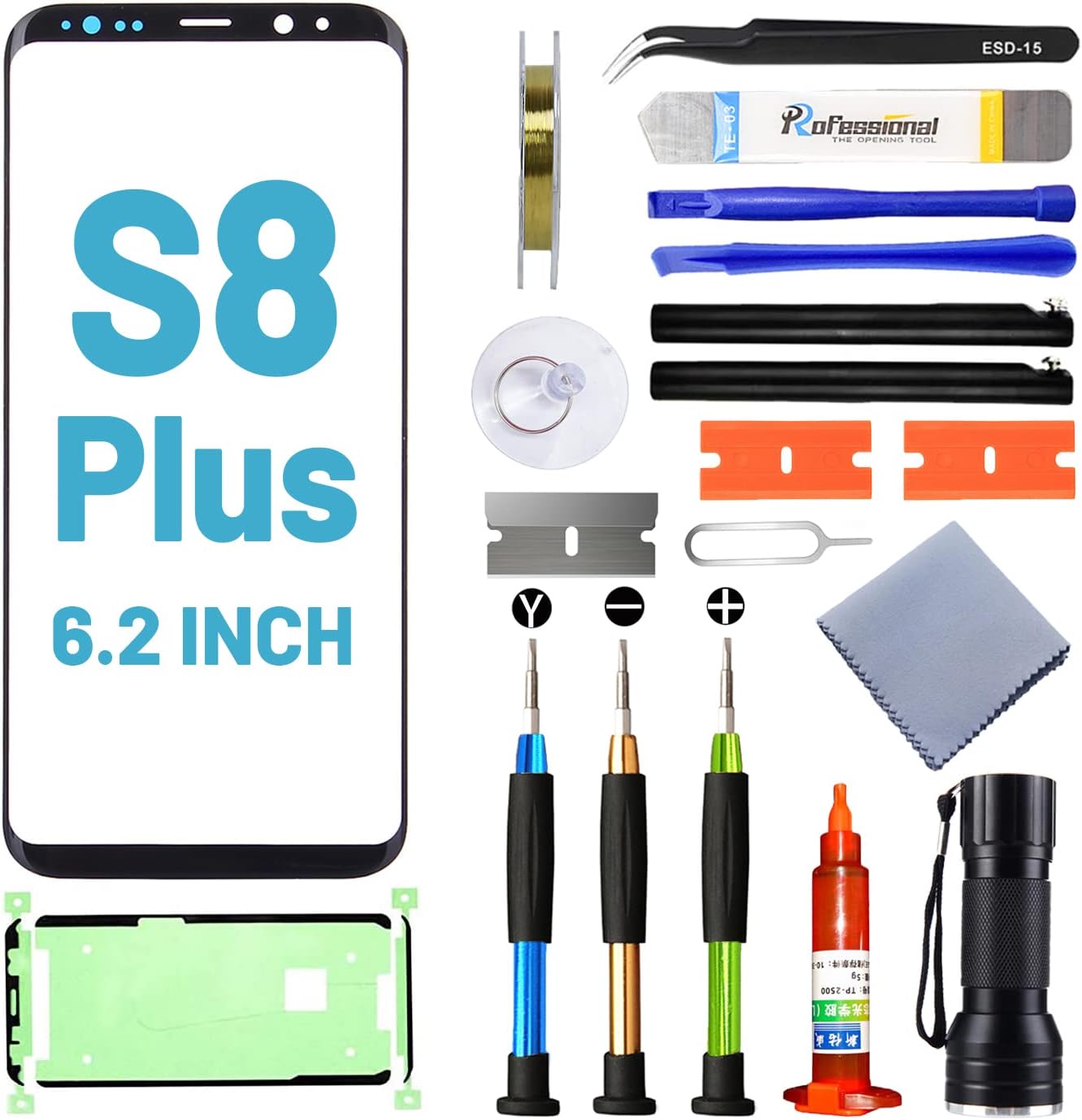 Screen Replacement for Samsung Galaxy S8 Plus,Replacement Screen for Galaxy S8 Plus Series 6.2 inch,Screen Repair Kit with Waterproof Adhesive(NO OLED & Touch Digitizer)