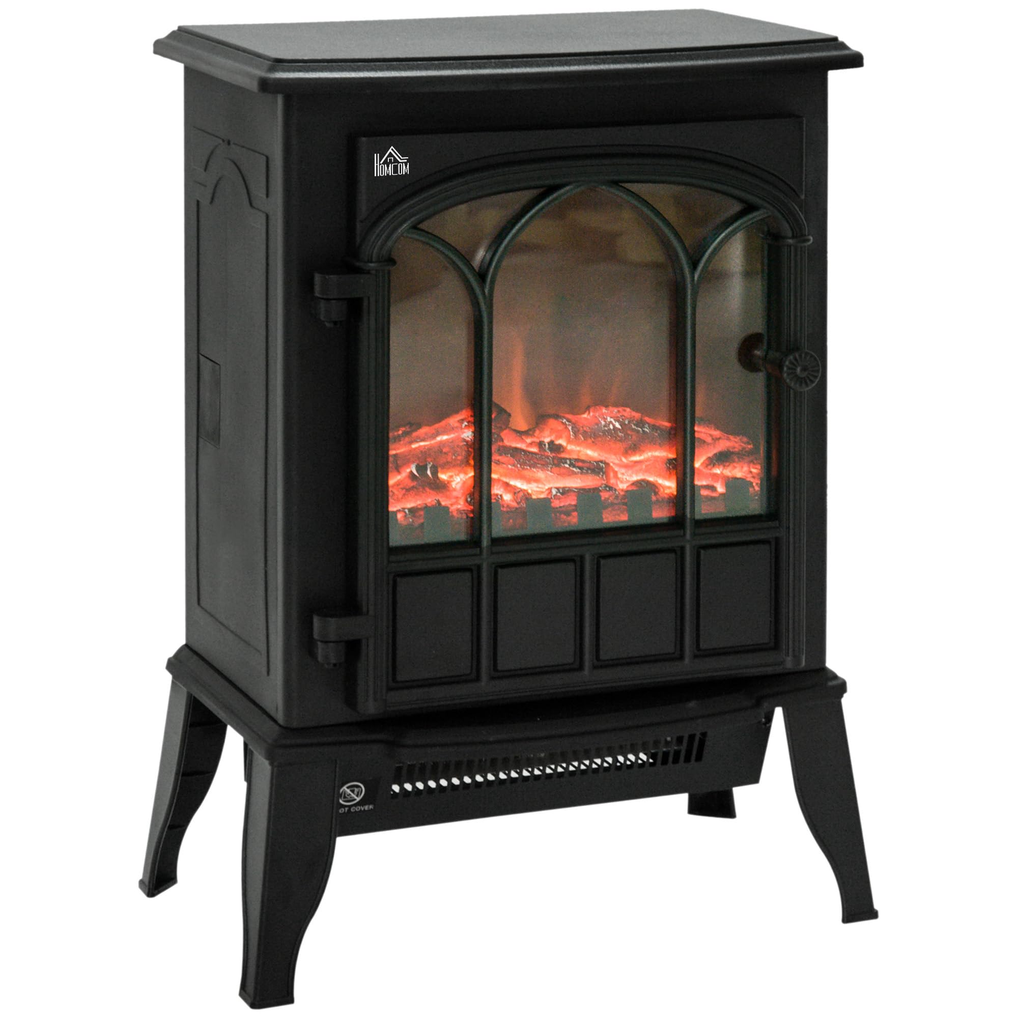 HOMCOM Camino da Terra Elettrico Potenza 1000W / 2000W con Effetto Fiamma Luminosità Regolabile, Caminetto Elettrico con Temperatura Regolabile e Protezione Anti Surriscaldamento, 39x23x56.5cm, Nero