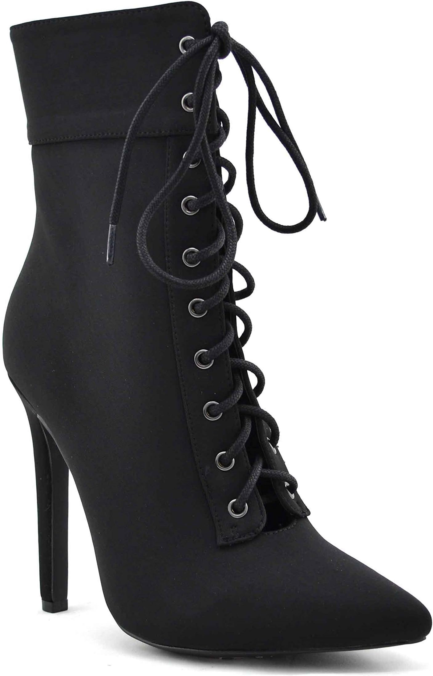 Women's Pointed Toe High Heel Ankle Booties | Lace-Up Tie | Side Zipper | Pencil Stiletto Heel Shoe Boots