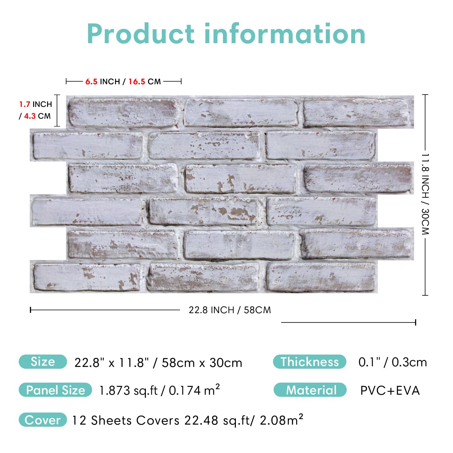 Commomy 3D Wandpanele Selbstklebend Wandverkleidung Steinoptik,12 Stück,58 x 30 cm, Hochwertige PVC Wandpaneele Ziegelstein Wasserdicht für Innenwandekoration(White and Gray Brick)