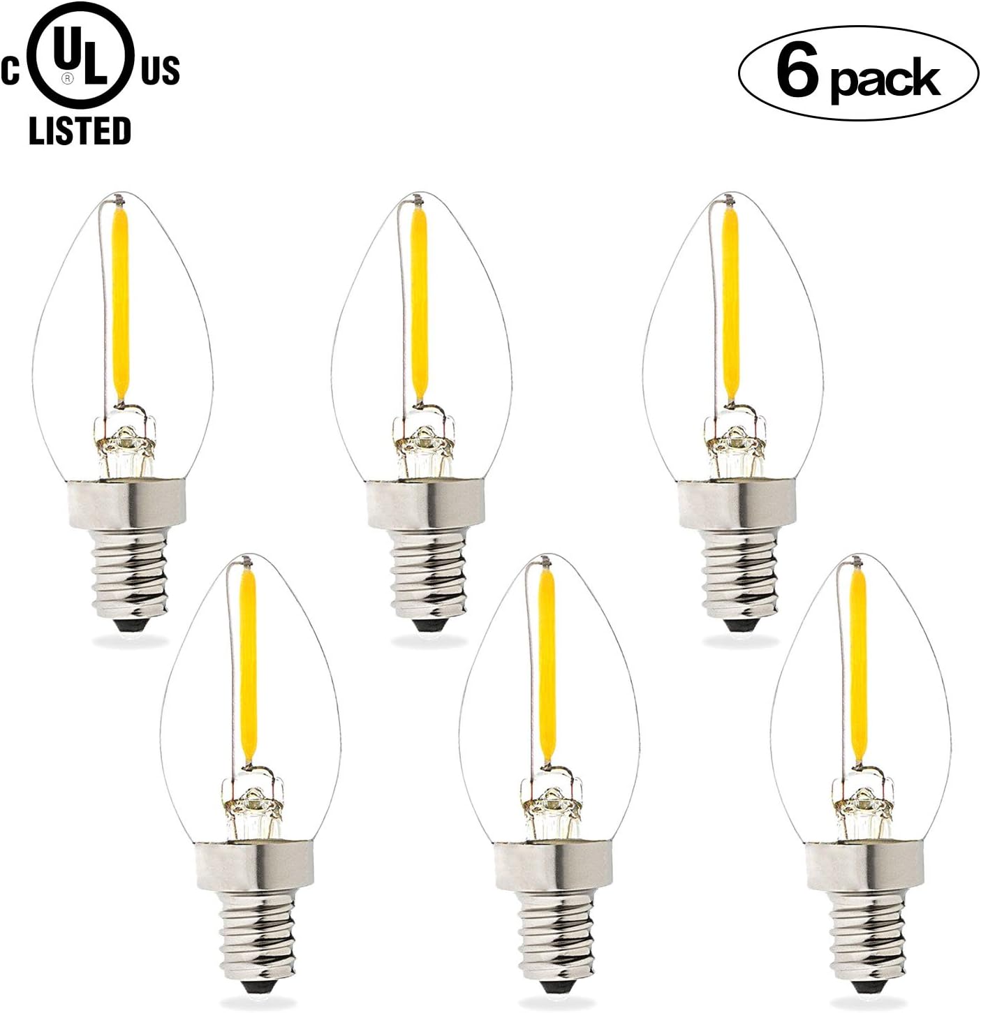 Aokairuisi C7 1W LED Filament Candelabra Bulb Vintage LED Mini Light Bulb Incandescent Bulb 75LM E12 Candelabra Base Light Warm White 2700K (6 Pack)