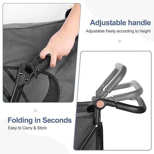 Miniatura 4 de Wedyvko Cochecito mejorado para perros medianos y grandes, hasta 120 libras, carrito plegable de viaje con asa ajustable, techo solar, freno